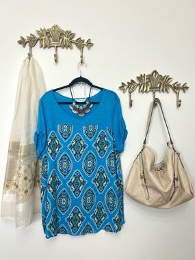 Blue Patterned Women's Tunic Top